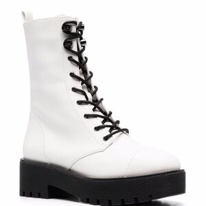 Michael Kors Bryce Womens Lace Up Combat Boots White Leather US Size 9 Medium